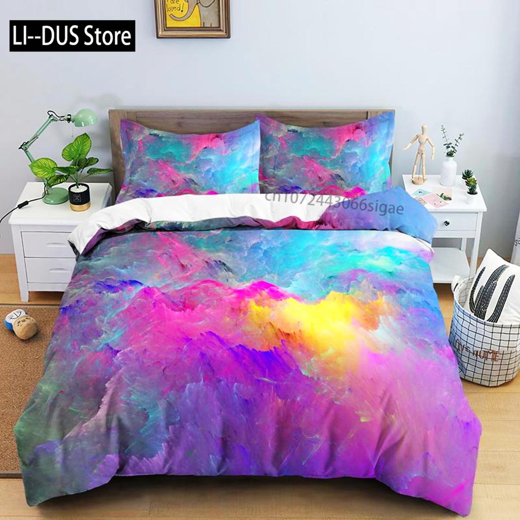 Comforter Colorful Cloud Polyester Orange Yellow Purple Cloud Sky For Teens Girls Abstract Theme Soft Bedding Set