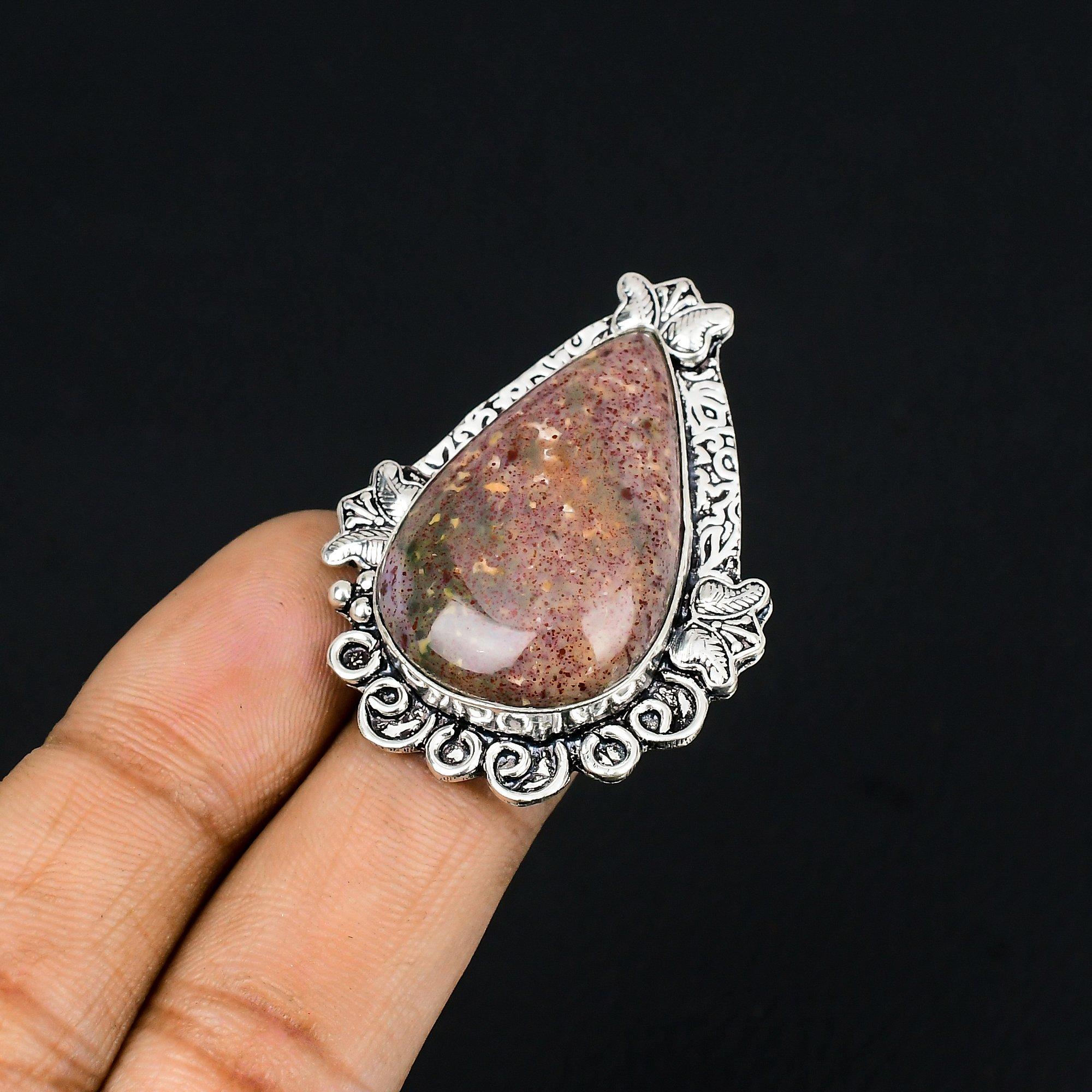 

Pear Bloodstone Gemstone 925 Sterling Silver March Solitaire Ring Jewelry Size 7 7