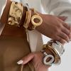 PuRui New Creative Design Irregular Geometric Heavy Metal Bangles for Women Trend Punk Hip Hop Open Spring Bracelet Zircon