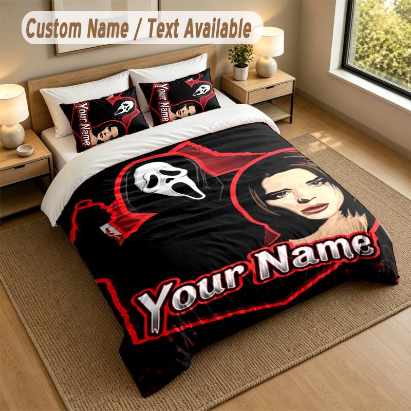 3Pcs Bedding Set Custom Name Text, 1 Sheet 2 Pillowcases Home Bed DecorScream Ghostface