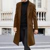 Men Woolen Coat Lapel Long Sleeve Buttons Placket Mid-length Coat Solid Color Retro Style Windbreaker