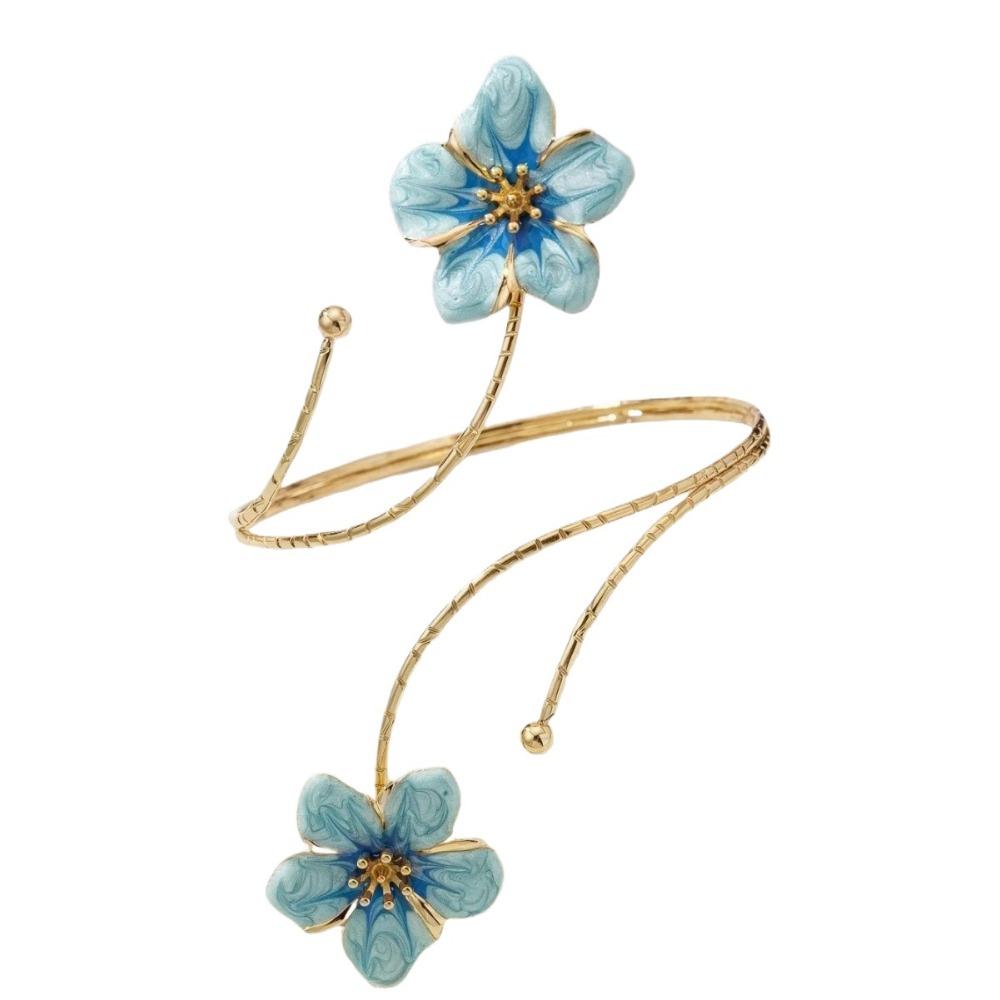 

Enamel Glaze Flower Bracelet Floral Armband Elegant Open Arm Bangle Arm Accessories синій