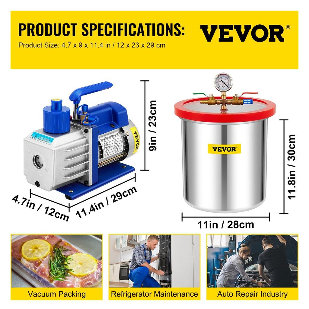 Vacuum Chamber with Pump Vacuum Chamber Kit 5 Gal 5CFM 1/3HP Single Stage