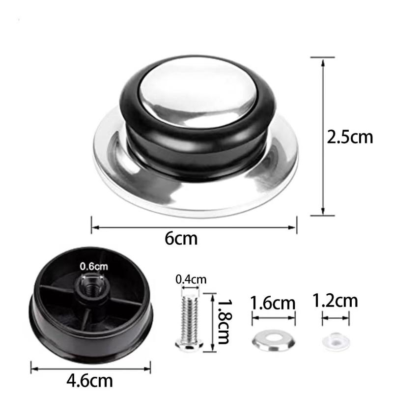 Pot Lid Replacement Knob 1/2 Pack Stainless Steel Anti-Slip Easy Install Handle for Glass Pan Cover Home Kitchen Cooking