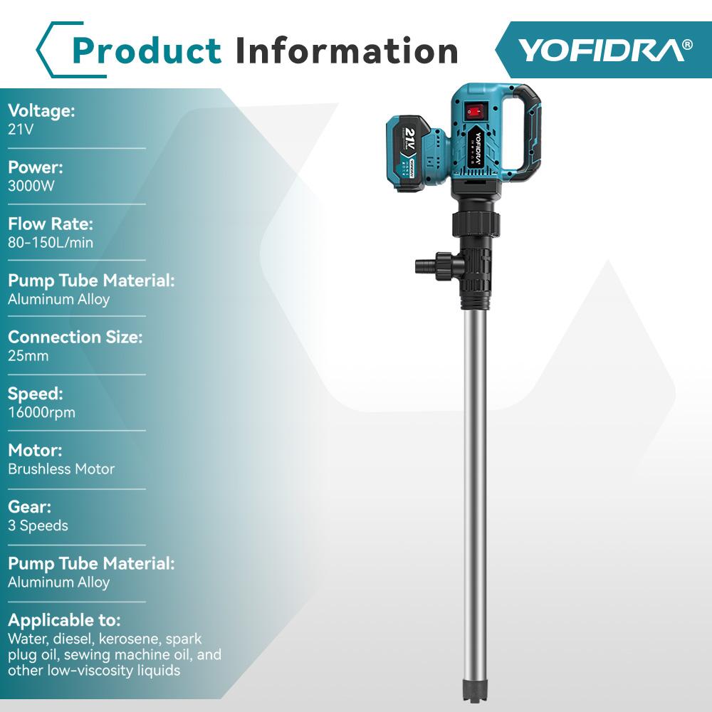 Yofidra Bomba de Água Brushless de 3 Engrenagens 80–150 L/min Bomba Elétrica Sem Fio para Transferência de Óleo Jardim Barco Piscina Para Bateria Makita 21V Pino