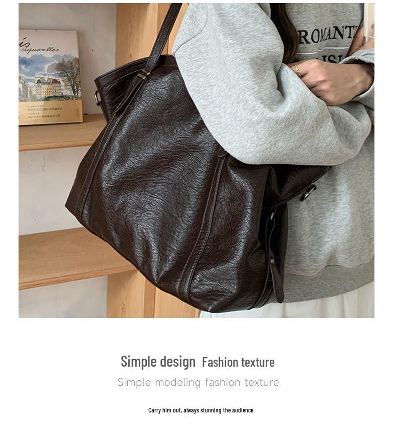 Damska Retro Torba Tote z Miękkiej Skóry - Duża Pojemność, Prosta i Wszechstronna Torba na Ramię