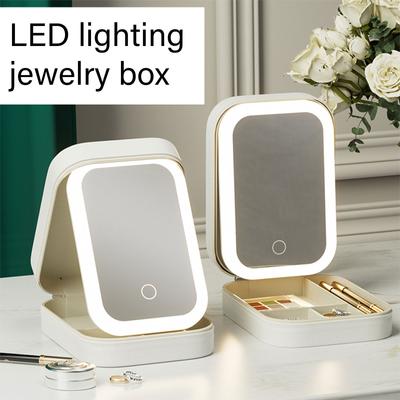 Portable Jewelry Case With LED Lighted Makeup Mirror Jewelry Storage Box With LED Mirror Essential Organizers