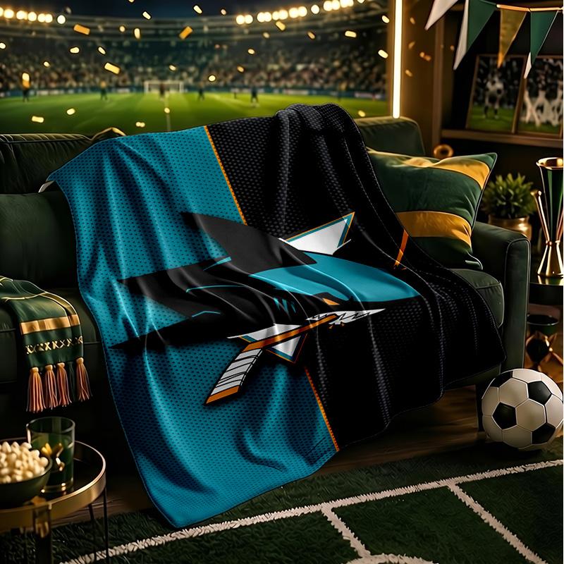San-Jose Sharks Hockey Throws Blanket Flannel Blankets Plush for Couch Bed Gifts for Men Women Travel Picnic Blanket Christmas Fan Gifts