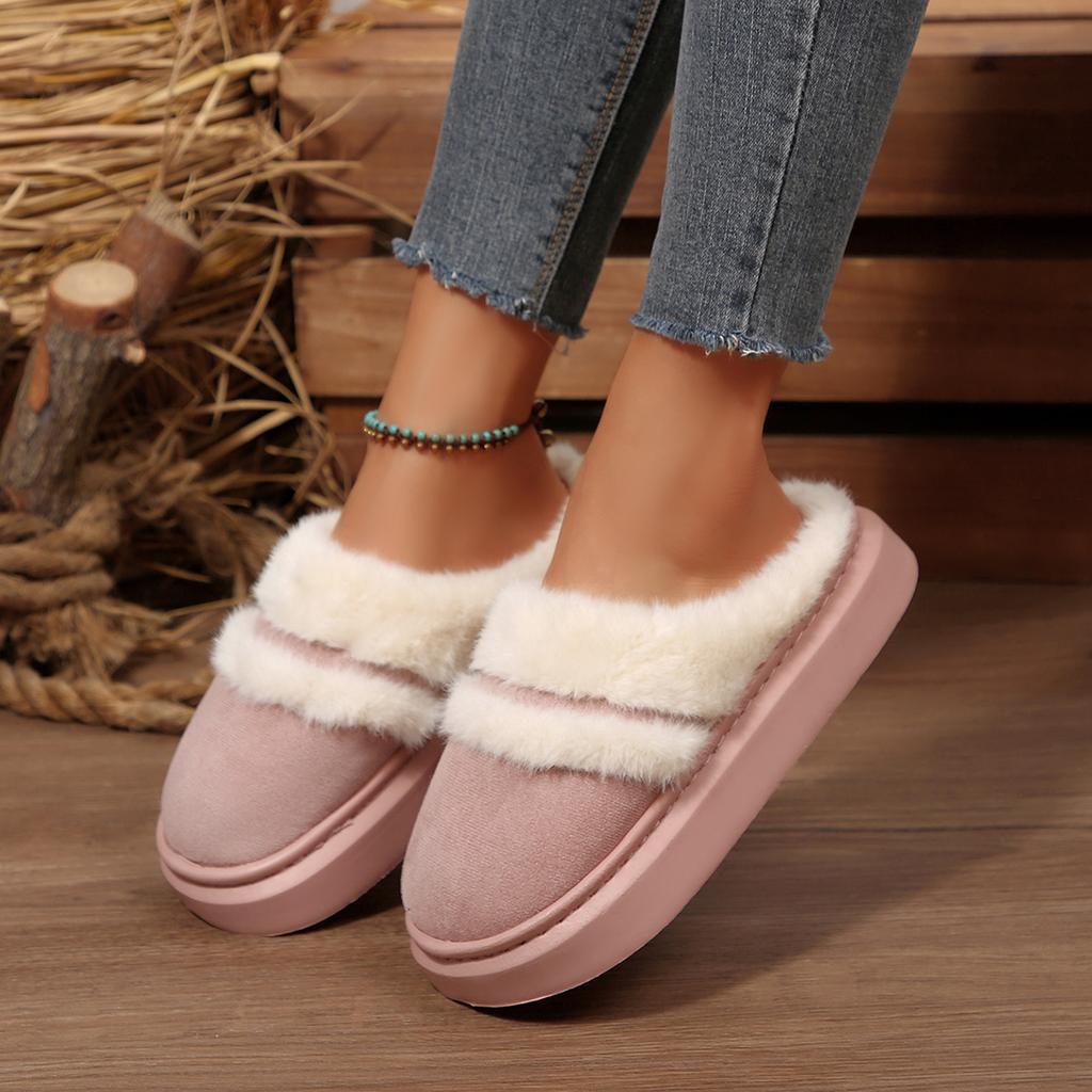 Fashion 2025 New Fur Slippers For Women Winter Fluffy Fashion Warm Thick Sole Plush Cozy Slides Winter Indoor Cotton Platform Shoes