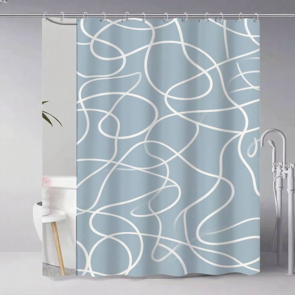 Soft Curvy Line Geometric Minimalist Patterns Shower Curtain, Bathroom Decorative Shower Curtain, Waterproof Curtain With Hooks