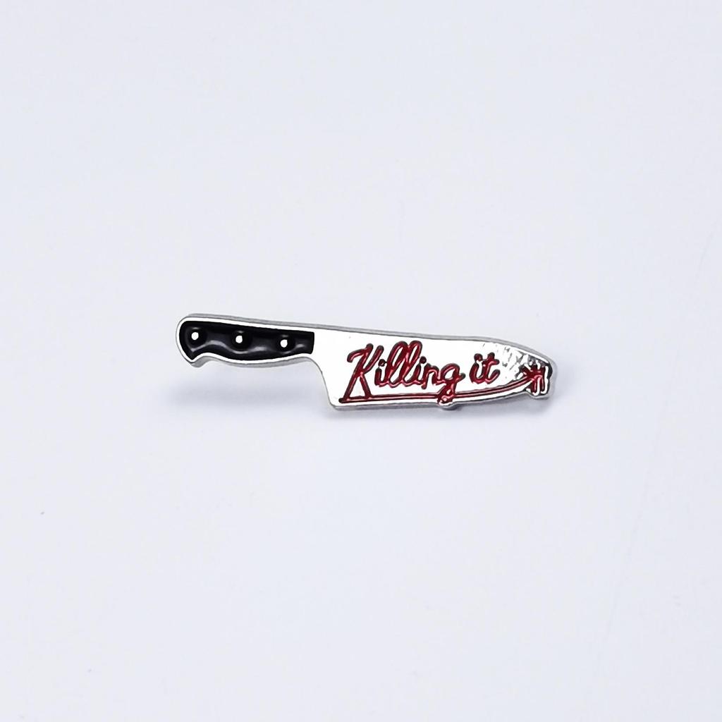 Black Cat Cartoon Knife Brooch with English Letter Design - Creative Fashion Bag Accessory Badge