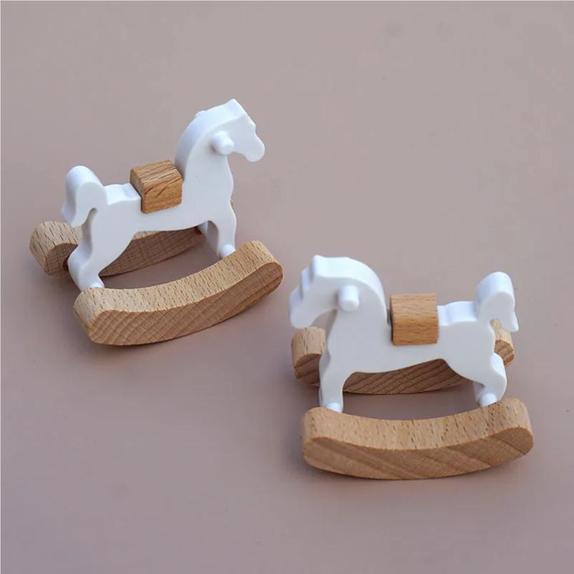Wooden Horse Rocking Horse 1:12 Dollhouse Ornaments Mini Wooden Horse Model Fairy Garden Doll Decorative Accessories