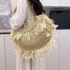 Damen Stilvolle Strick-Schultertasche mit Quaste Ausgehöhlte Flechttasche Verschleißfest Handgewebte Strandtasche Shopper Totes