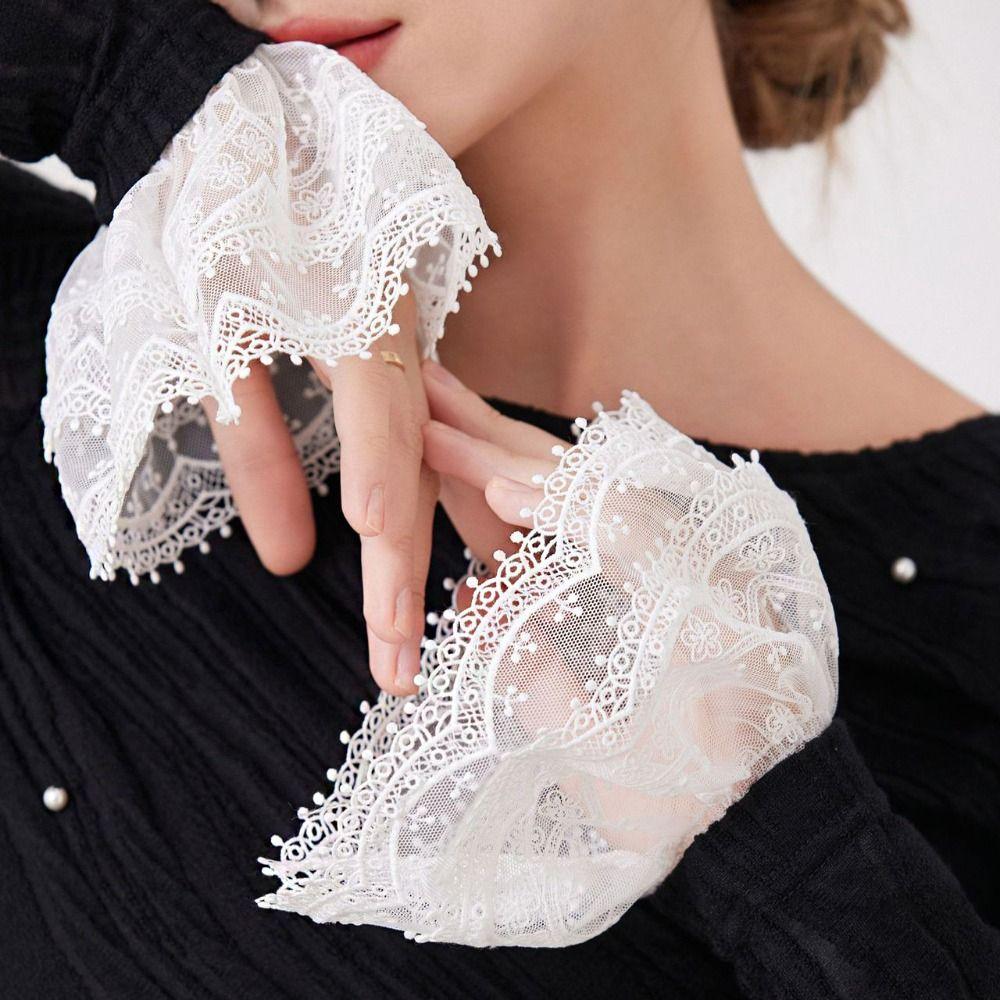 Double Layer Lace Fake Cuffs Pleated Horn Cuffs Decoration Cute False Cuff Sleeve  Shirt Decoration