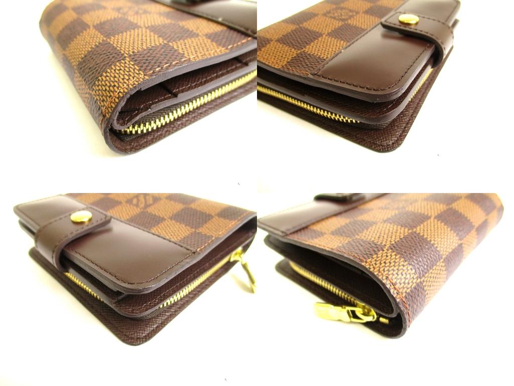 Authentic LOUIS VUITTON Damier Brown Leather Bifold Wallet Compact Zip #9750  Refurbished