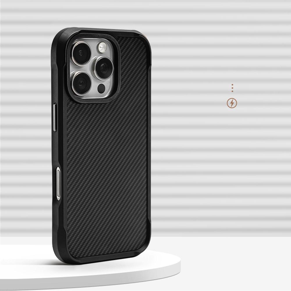 Luxury Carbon Fiber Texture Back Panel Shockproof Armor Case For iPhone 16 Pro Max For Magsafe Magnetic Wireless Charging Cover