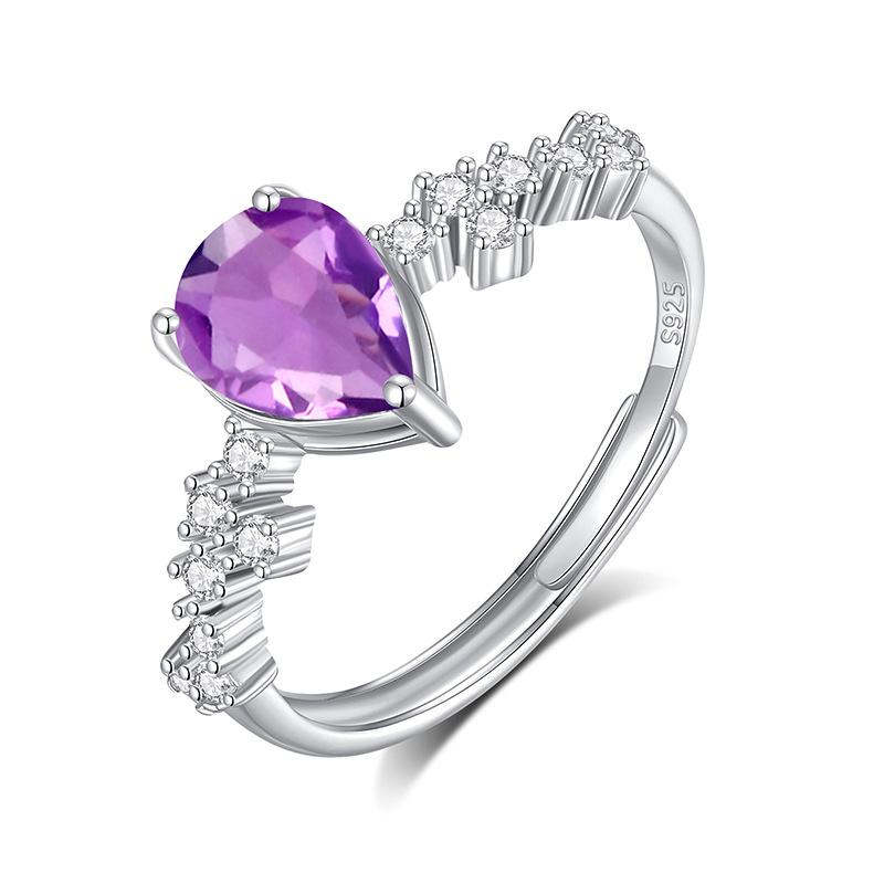 

Women s 925 Sterling Silver Amethyst Ring, 5*7mm Pear Cut Natural Purple Crystal Ring, Luxury Gemstone Jewelry for Engagement, Anniversary, Gift alive
