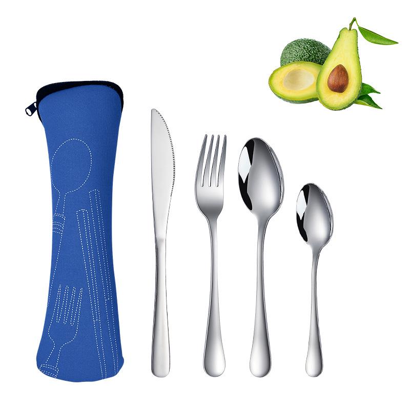 

Stainless Steel Travel Cutlery Set: Knife, Fork, Spoon, Bottle Opener with Portable Storage Bag for Outdoor Camping