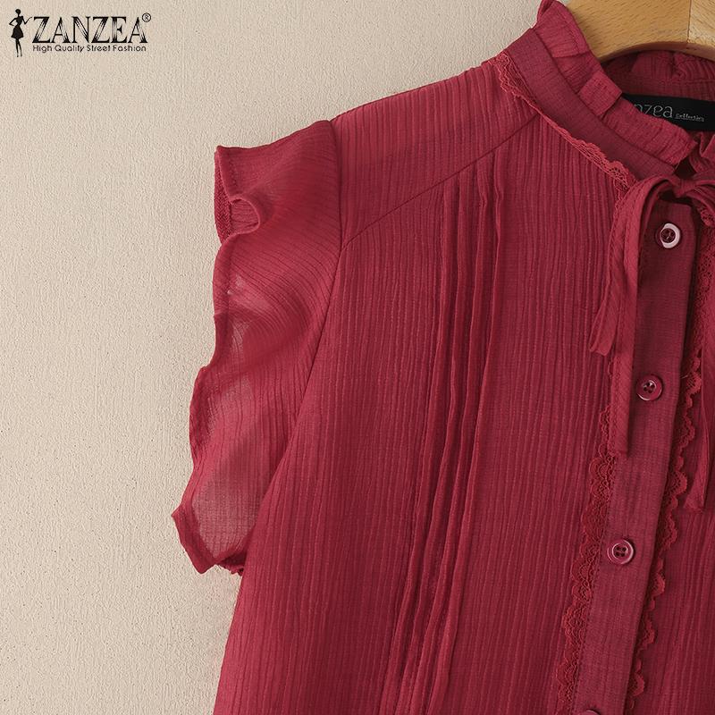 ZANZEA Summer Women Ruffled Sleeveless Lace Hem Frills Casual Tank Tops