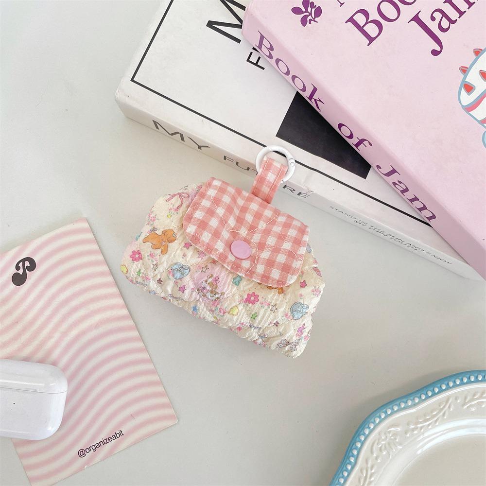 

1pc INS Style Quilted Makeup Bag Snap Closure Mini Earphone Pouch Portable Small Storage Bag Gift