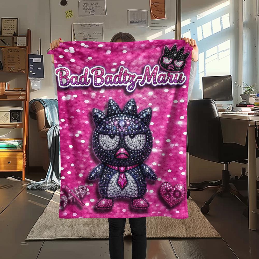 1PC Badtz-Maru Print Flannel Blanket, High Quality All Seasons, Home Decor, Warmth and Comfort, Perfect for Christmas Gifts