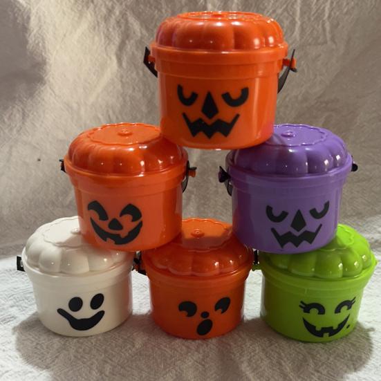 2 Pcs Halloween Boo Buckets Plastic Pumpkin Pails with Handle Portable Small Candy Bowls for Kids Trick or Treat Halloween Party Favors