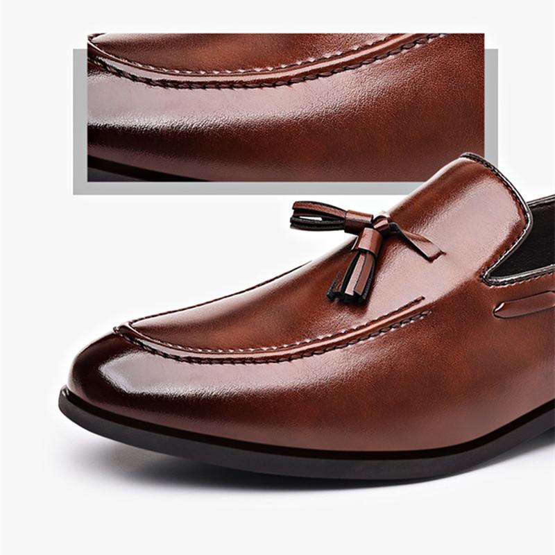 FashionMen Dress Shoes slip on Casual Business Fashion Leather Low Heel British Style Classic Trendy tassel Loafers for Men moccasins