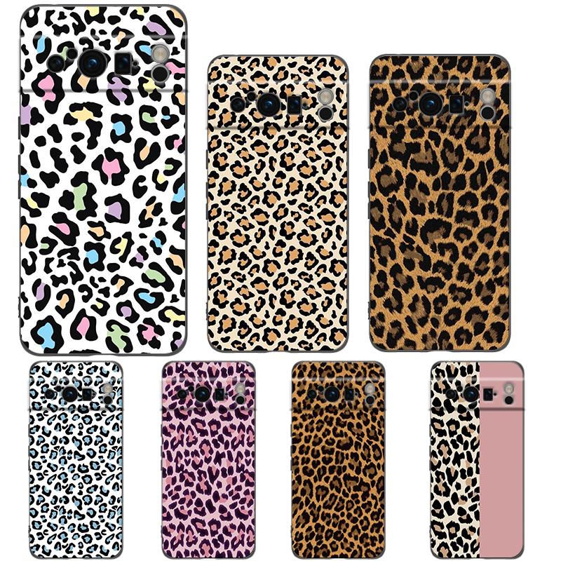 Leopard Cheetah print Phone Case For Google Pixel 8 7 6 Pro 8A 6A 7A 5G Soft Silicone Shockproof TPU Black Cover Fundas