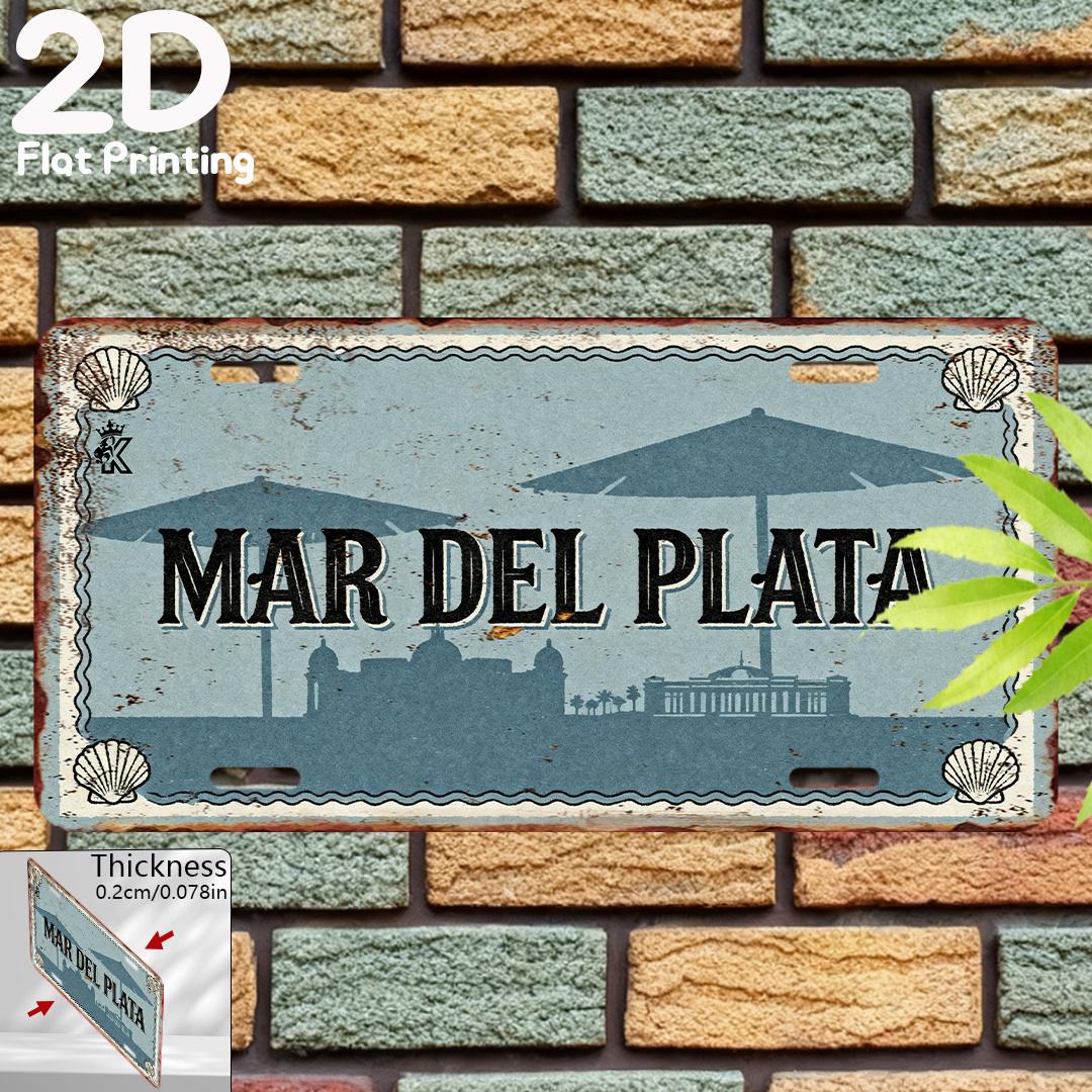 

D Flat pc D Flat Printed Decorative Sign Plata Beach Madrid and Sun Umbrellas Vintage Home Decor Seaside Leisure Sty 15x30cm(5.9x7.8inch)
