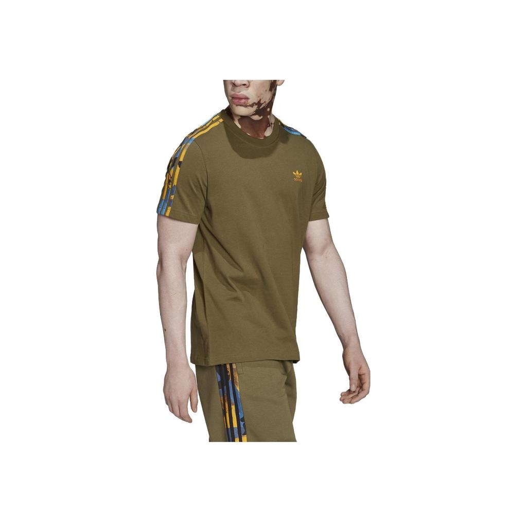Adidas Originals Striped Breathable Crew Neck Short Sleeve T-Shirt Men Tops Olive HK2797