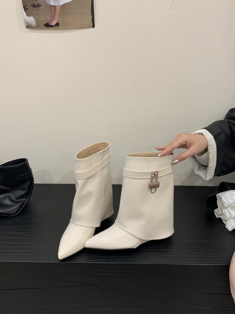 Europe and the United States 2025 New Slope Heel Trouser Boots Turn Over Trouser Boots Cigarette Tube Boots Fashion Women's Sleeve Boots Tide