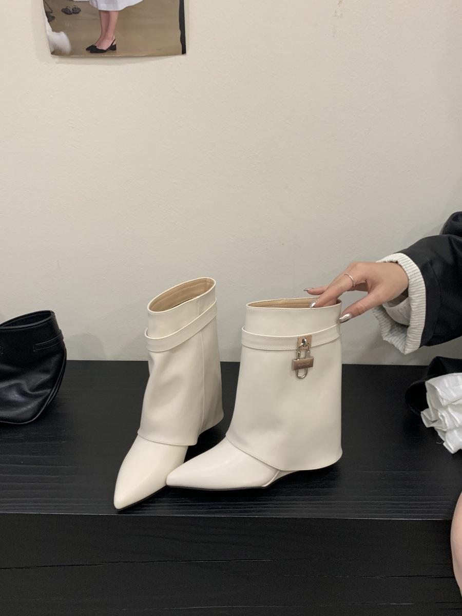 

Европа и Соединенные Штаты 2025 новые ботильоны на танкетке, ботильоны-чулки, сапоги-трубы, модные женские сапоги-гольфы, тренд 39 абрикосовый