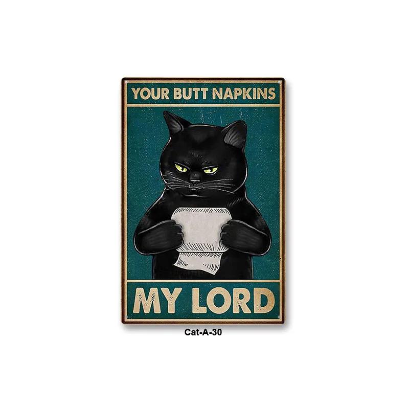 Metal Tin Sign Vintage Anime Animal Black Cat Poster Shabby Wall Plate Signs Crafts Garage Home Decor Plaques Tinplate Painting