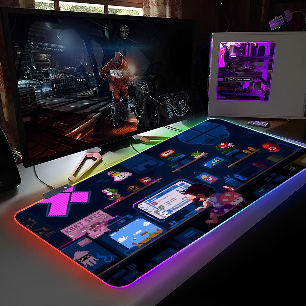 Hot Game Super Cool M-Mario Bros Mouse Pad RGB Backlit Mouse Pad Laptop Mouse Pad Laptop Gamer Computer Desk Gaming Accessories