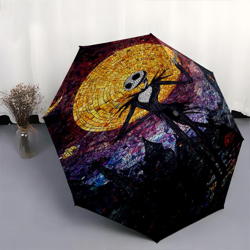 Jack Skellington Themed Automatic Opening and Closing Umbrella, Brightly Colored 8-rib Portable Umbrella, Suitable for Men and Women, A Perfect Gift F