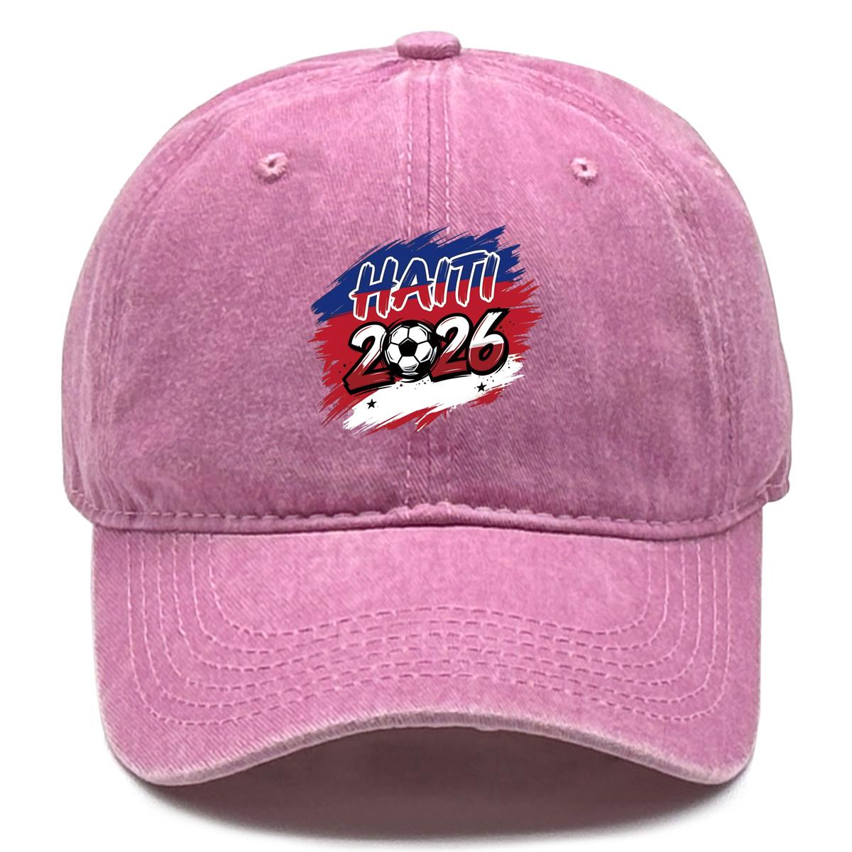 

2026 Football Soccer HAITI Flag Printed Baseball Hat , Adjustable Baseball Cap Inelastic Sporting Curved Brim Simple Sun Hat as the picture рожевий