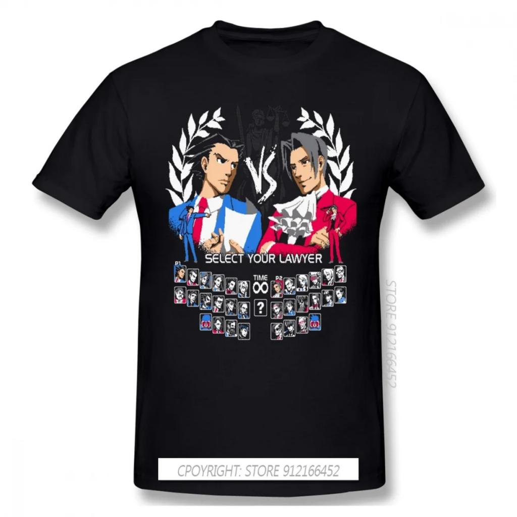 Battle T Shirt Men Phoenix Wright Ace Attorney Miles Edgeworth Fey Games Printing Summer Large TShirts Cotton Tops