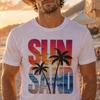 Sun Sand Beach Sunset T-Shirt, Tropical Vacation Tee, Palm Tree Summer Shirt, Coastal Graphic Tee, Ocean Lover Gift