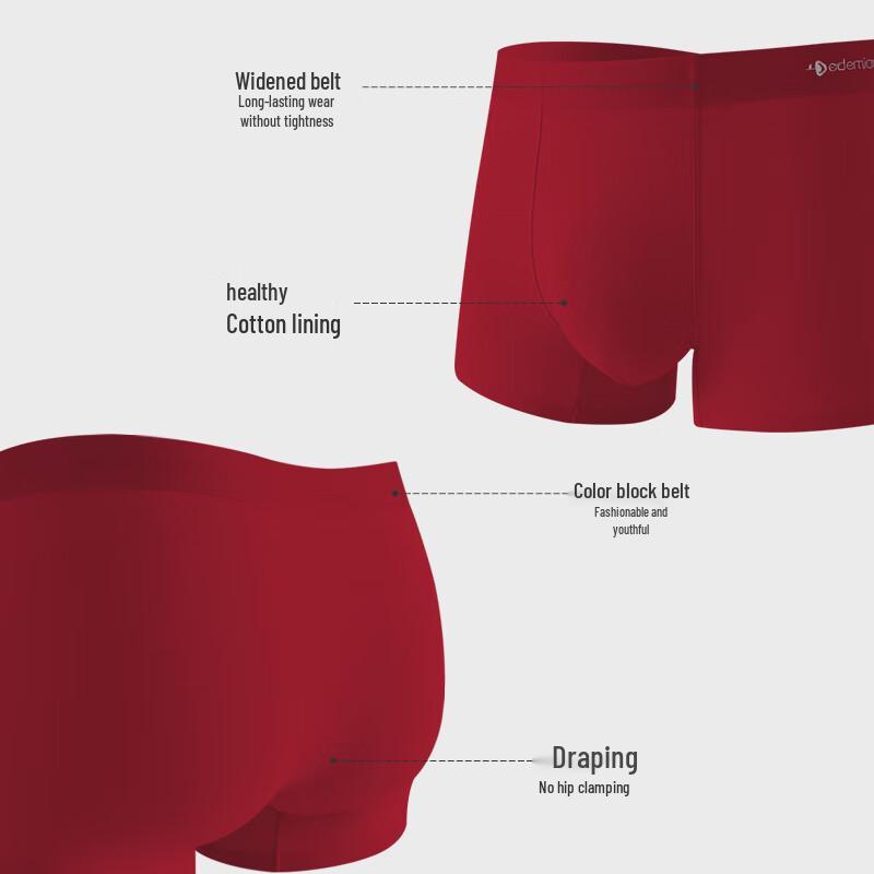 Duoduomian Men's Red Cotton Lycra Boxer Briefs 3-Pack