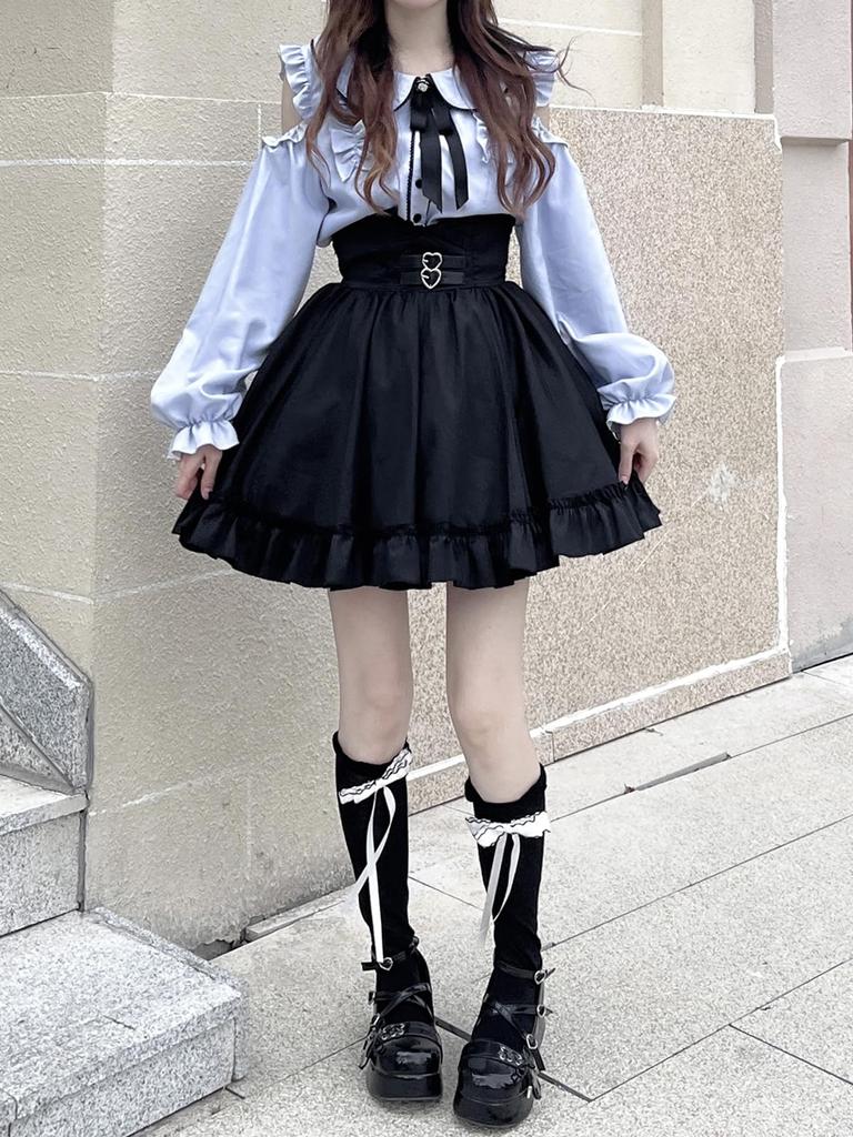 XHSUKADO Black Mini Skirt with Heart Back and and This Skirt Is Perfect for Students and Provides a Stylish French Girly Available In Size for and