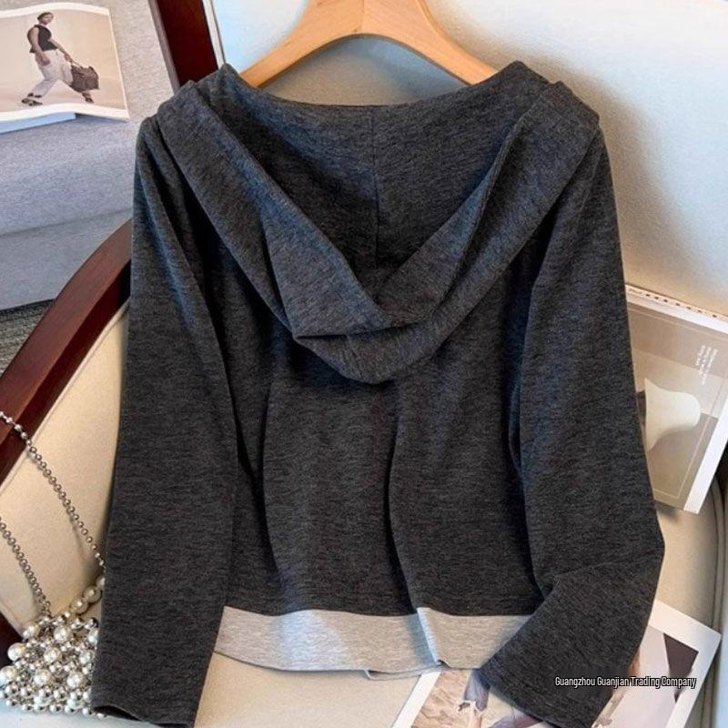 Women's Retro Color Block Hoodie & High-Waist Pants Set - Spring/Autumn Slim Fit Two-Piece
