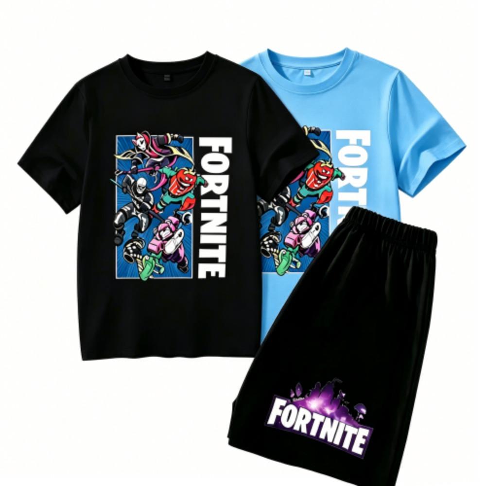 Anime Game Fortress Print Outdoor Street Kids T-shirt and Shorts Summer Home Casual Outfit Boy and Girl's Sports Set