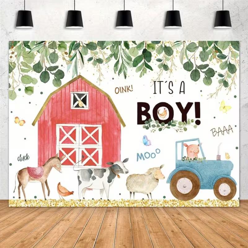 

2D Фон Красный Амбар Ферма Это Мальчик Фон для Фотосессии на Baby Shower 47.2x31.5inch/120*80cm