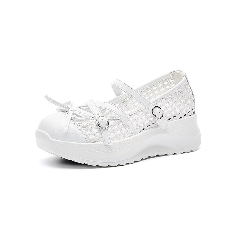 Woven hollow white shoes women's summer new Korean thick-soled muffin casual fashion versatile height-increasing shoes