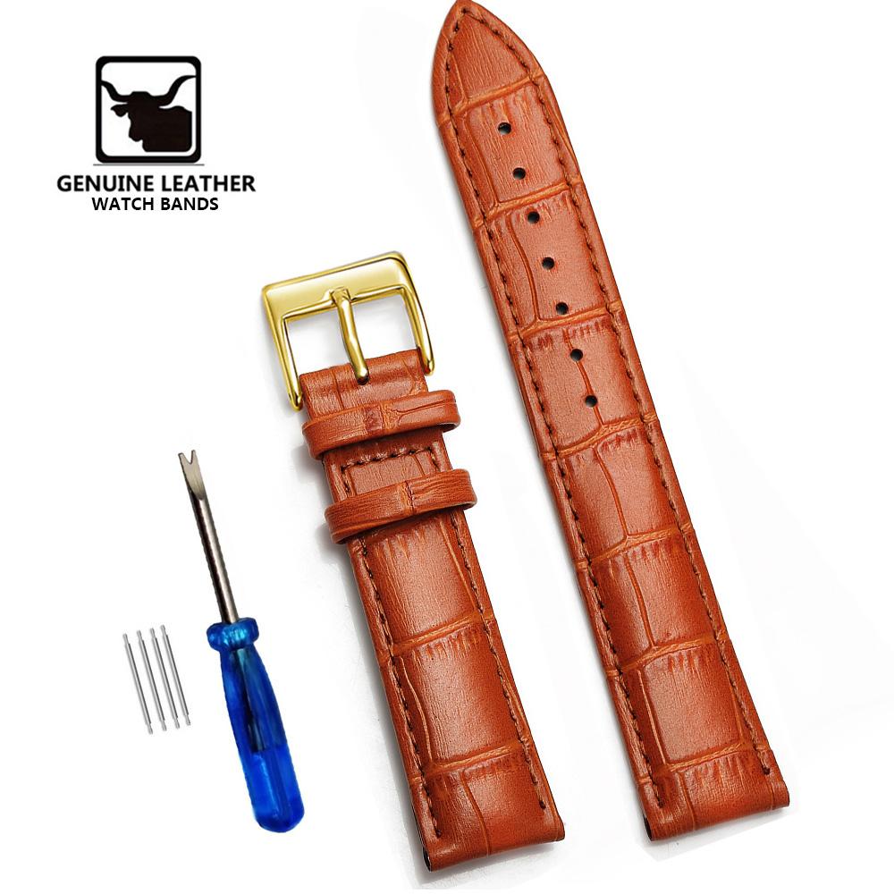 Cowhide Genuine Leather Watch Strap 12/14/16/18/20/22/24 mm Watch Pin buckle Band Soft Wrist Watchband Bracelet + Tool