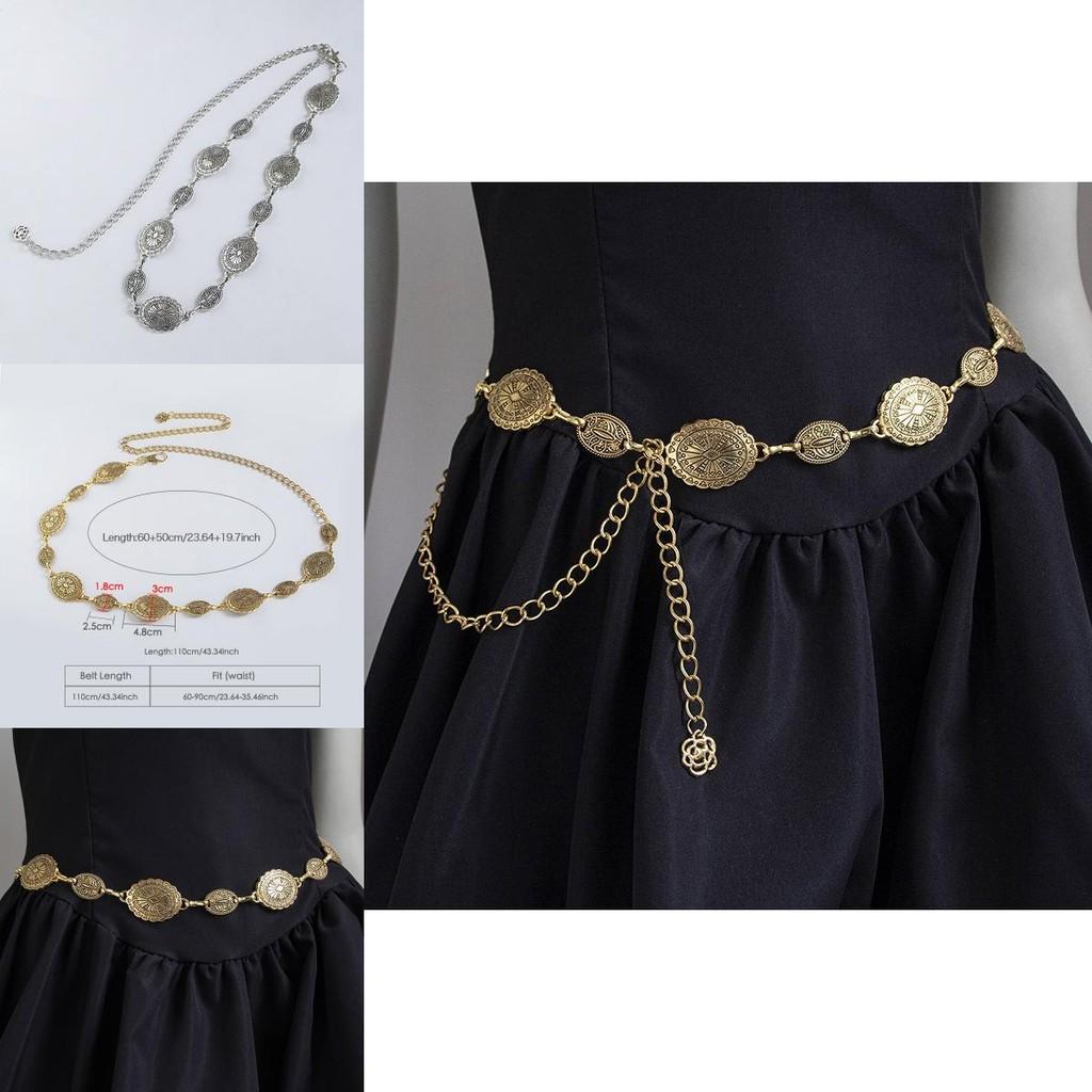 Bohemian Waist Chain Vintage Embossed Metal Pendant For Women Summer Fashion Accessory