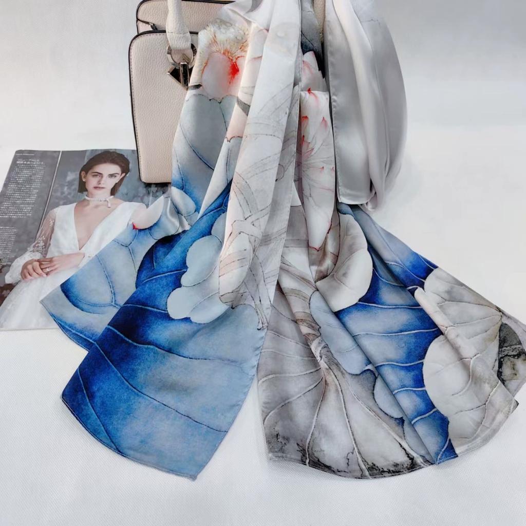 Hochwertiger 100% Seiden Schal Tuch Hijab Wickeltuch Damen Blumig Frühling Sommer Strand Seiden Schals