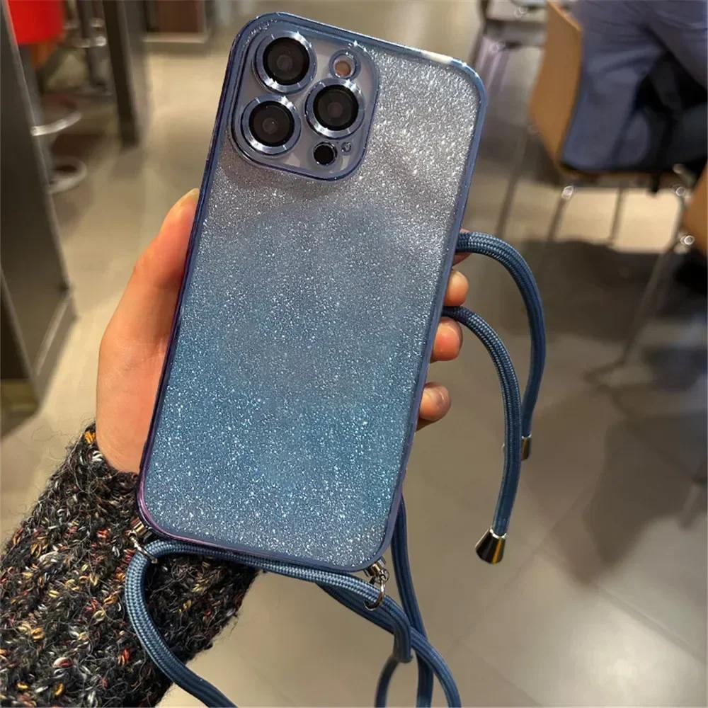 

Примечание 14 Градиент Блеск Шнурок Кроссбоди Ожерелье Чехол для телефона Для Xiaomi Redmi Note 14 Pro Plus 4G 5G 14C 14T POCO X7 Pro Чехол For Mi POCO C75