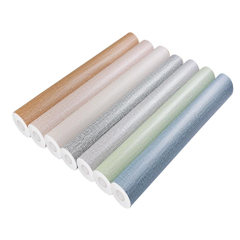 Linen Texture Self-Adhesive Waterproof Wallpaper for Bedroom & Living Room - Thickened, Solid Color, Moisture-Proof, Simple Design.