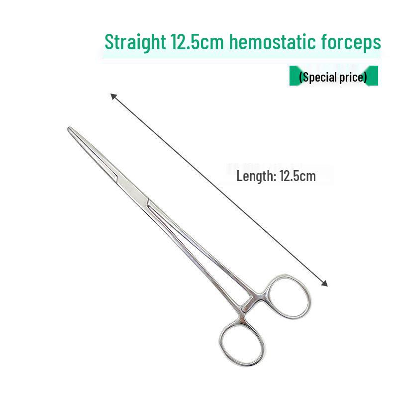 Large Stainless Steel Hemostatic Forceps: Pet Pliers, Needle Holder, Tweezers, Surgical Vessel Clamps - Straight & Curved Tips.